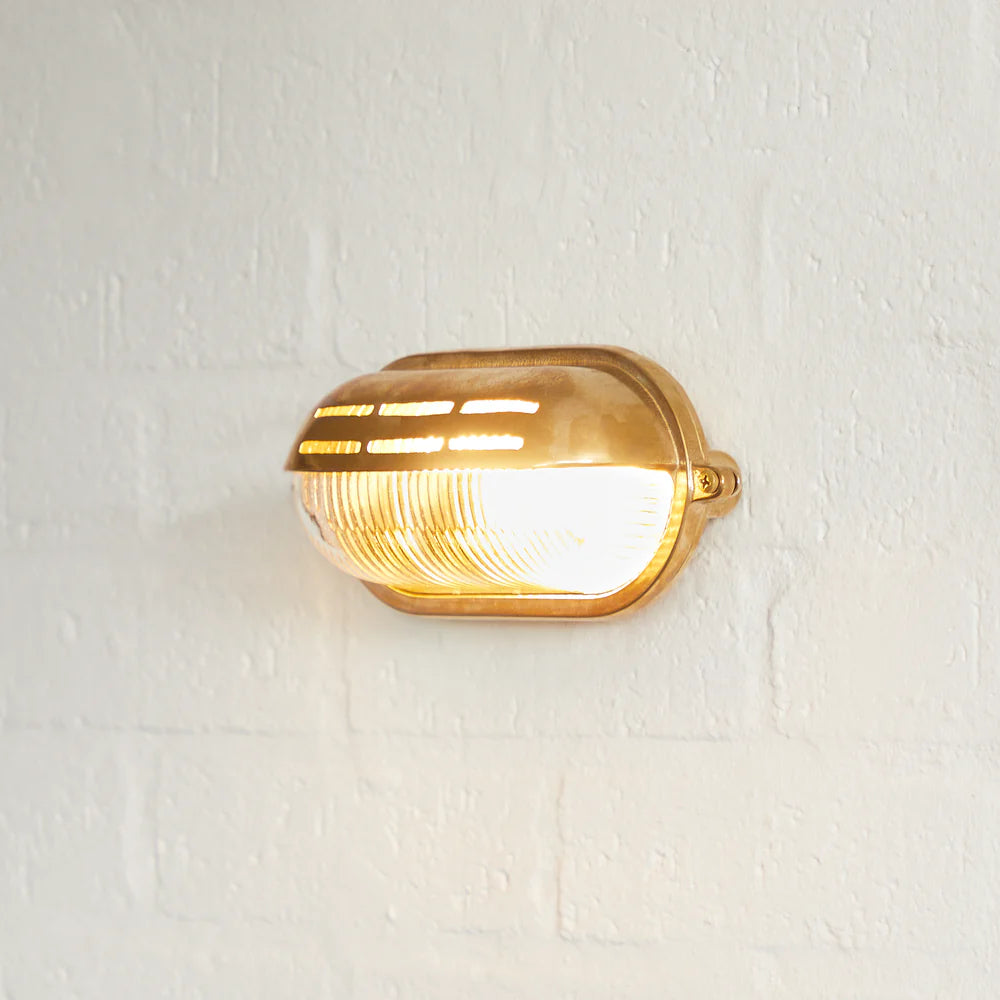 Pooky Rackham IP64 Bulkhead Outdoor Wall Light in Unlacquered Natural Brass
