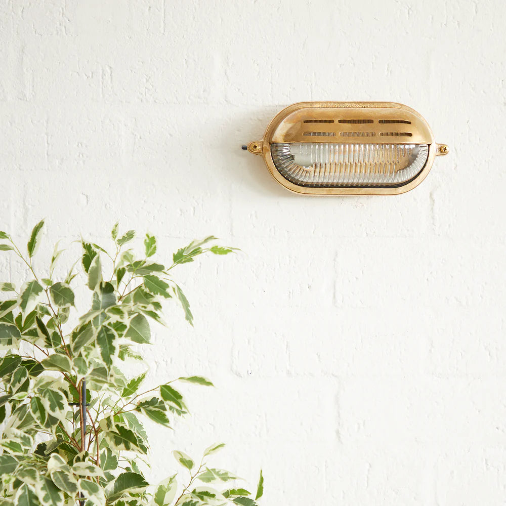 Pooky Rackham IP64 Bulkhead Outdoor Wall Light in Unlacquered Natural Brass