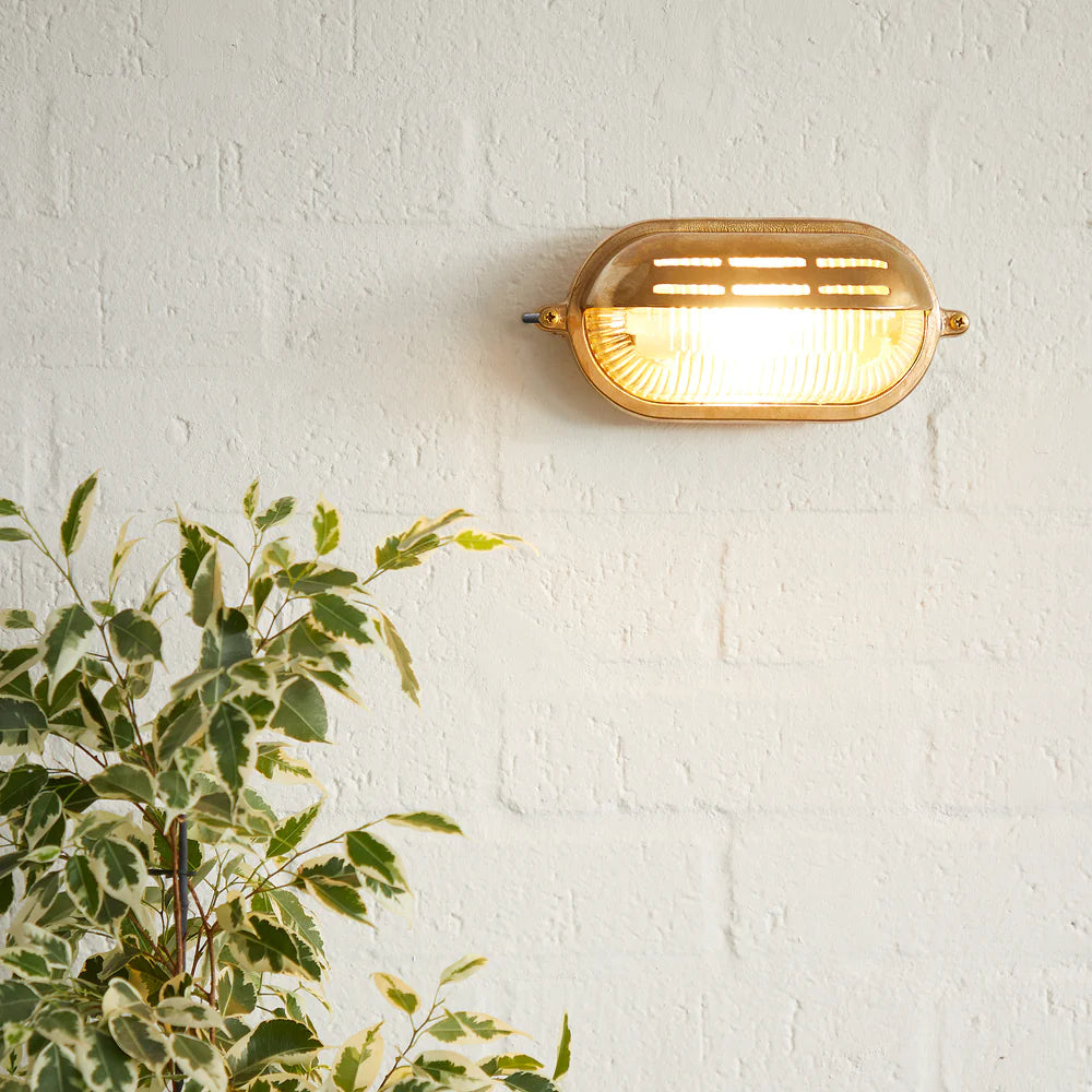 Pooky Rackham IP64 Bulkhead Outdoor Wall Light in Unlacquered Natural Brass