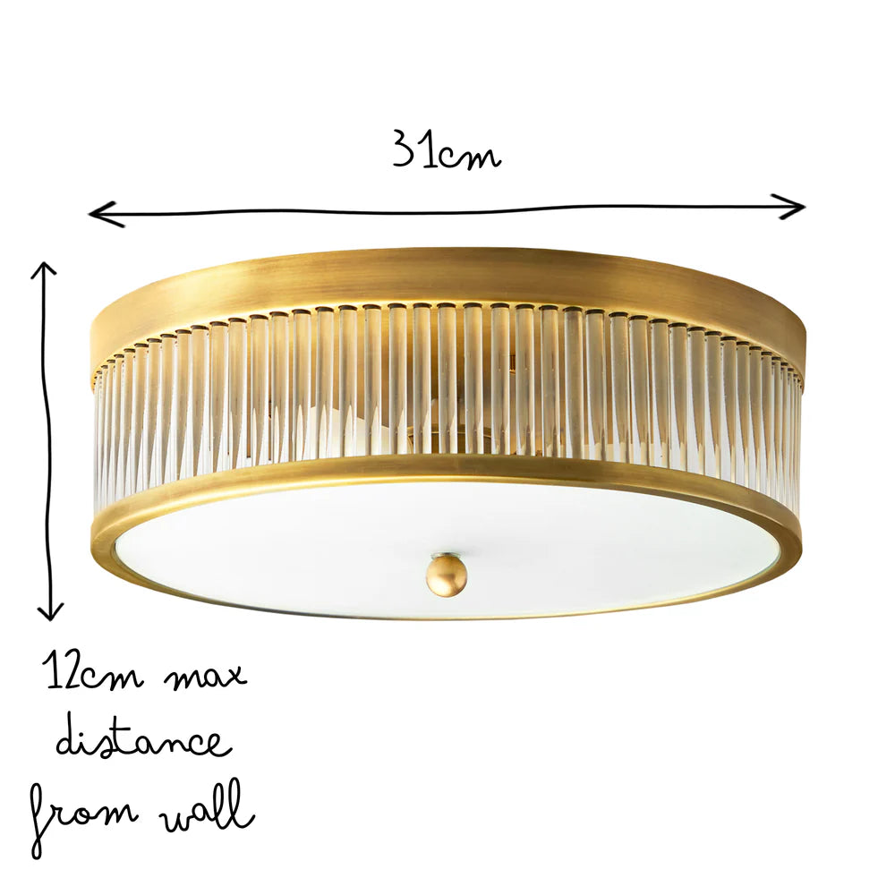 Pooky Round Roddy IP44 Flush Ceiling Light in Antique Brass and Clear Glass