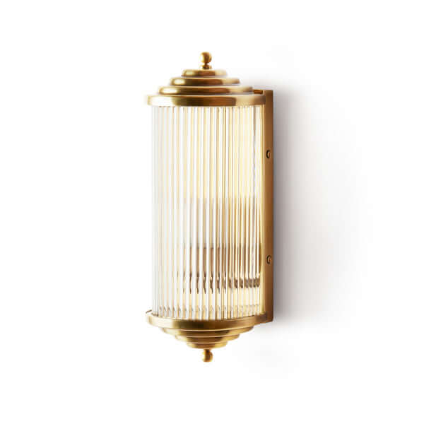 Pooky - Deco Baby Roddy ip44 Rated Wall Light - Brass and Glass in elegant design featuring a ribbed glass shade.