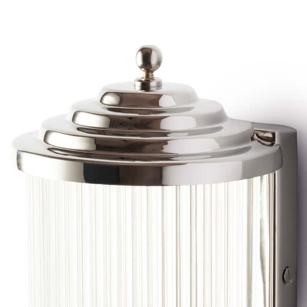 Pooky - Deco Baby Roddy ip44 rated Wall Light - Nickel with Glass Rods close-up view of polished nickel top.
