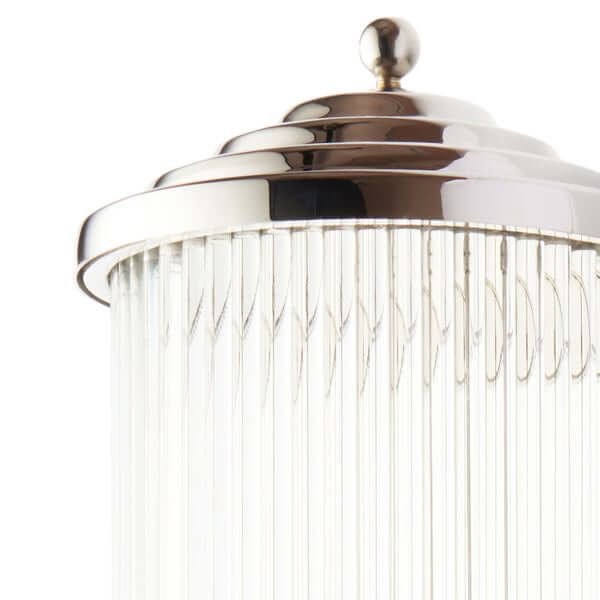 Pooky - Deco Baby Roddy ip44 rated Wall Light - Nickel with Glass Rods close-up of glass rods and polished nickel finish.