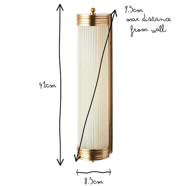 Pooky - Long Roddy ip44 Wall Light - Brass and Frosted Glass dimensions 41cm height, 9.5cm max projection from wall, 8.5cm width.
