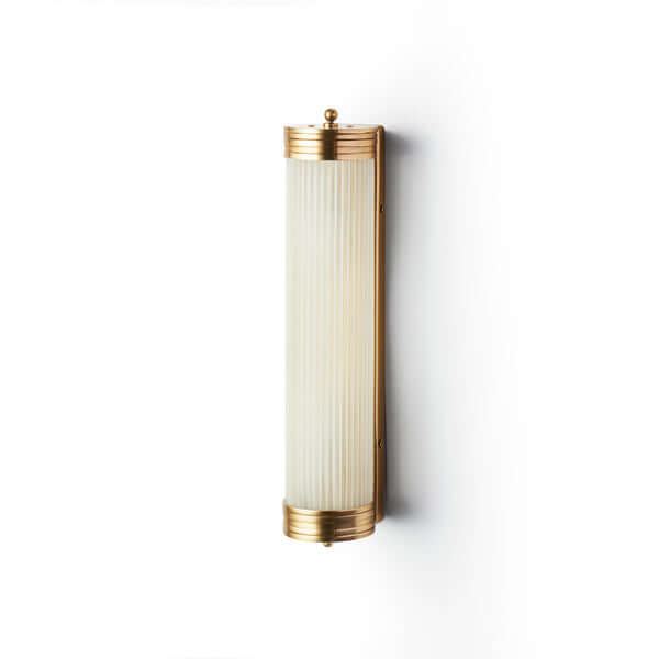 Pooky - Long Roddy ip44 Wall Light - Brass and Frosted Glass mounted on a wall.