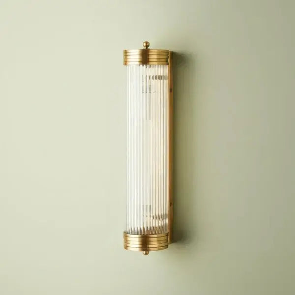 Pooky - Long Roddy ip44 Wall Light - Brass with Glass Rods mounted on a wall