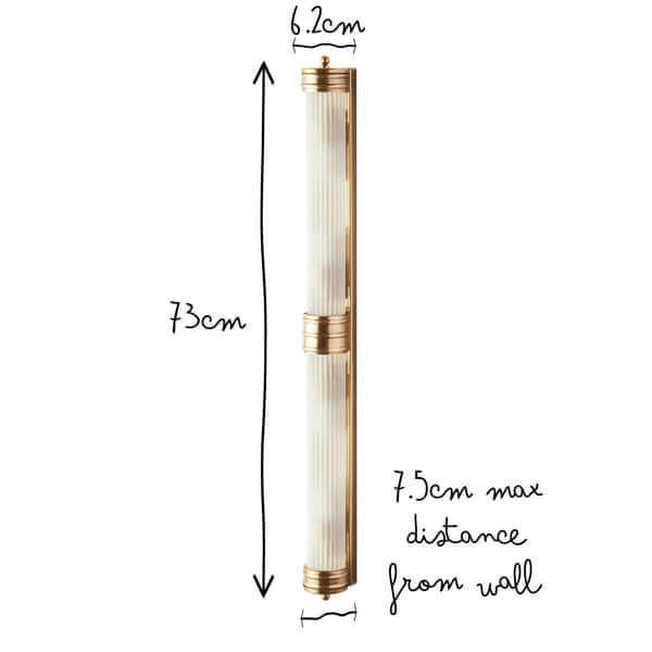 Pooky - Rodtastic ip44 Wall Light - Brass and Frosted Glass dimensions of 73cm height and 6.2cm width.