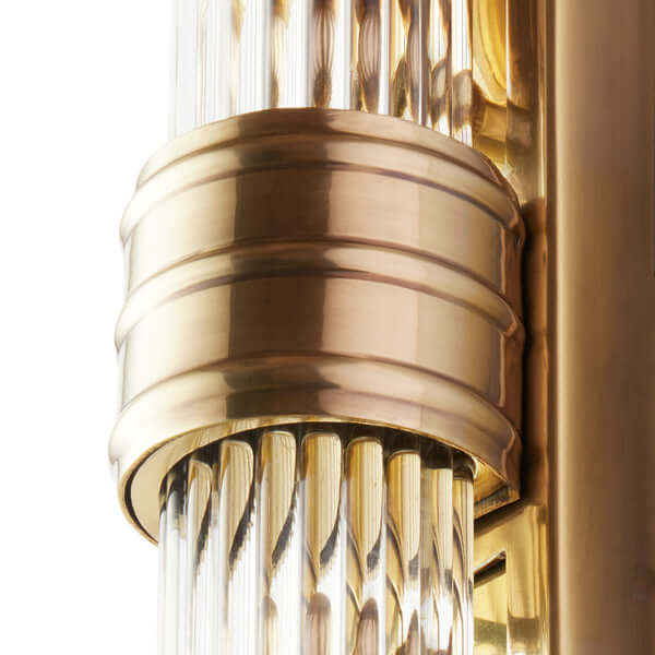 Close-up detail of the Pooky - Rodtastic ip44 Wall Light - Brass with Glass Rods showcasing the brass and glass design.