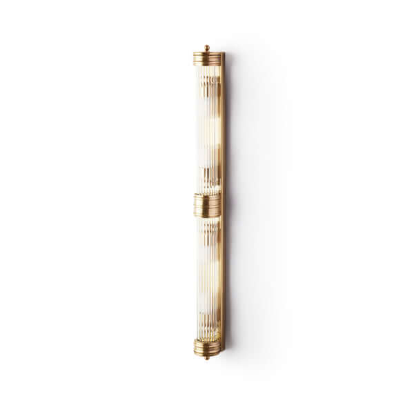 Pooky - Rodtastic ip44 Wall Light - Brass with Glass Rods mounted on a wall, featuring an Art Deco design.