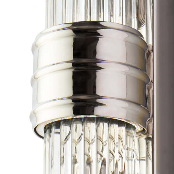 Pooky - Rodtastic ip44 Wall Light - Nickel and Glass close-up showing brass and glass detailing.
