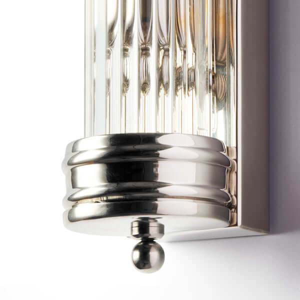 Pooky - Rodtastic ip44 Wall Light - Nickel and Glass close-up showing the elegant details and glass structure.