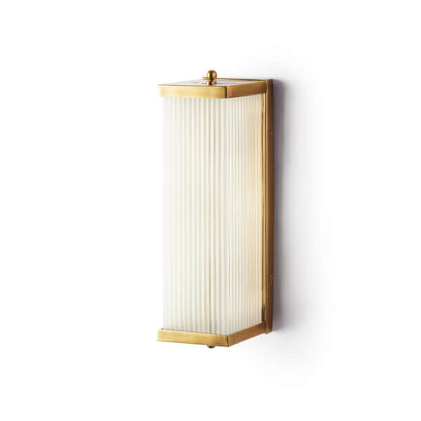 Pooky - Rectangular Roddy ip44 Rated Wall Light - Brass and Frosted Glass mounted on a wall.