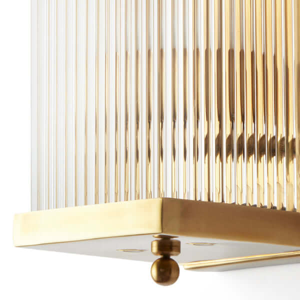 Pooky - Rectangular Roddy ip44 Rated Wall Light - Brass and Glass close-up of brass and glass design
