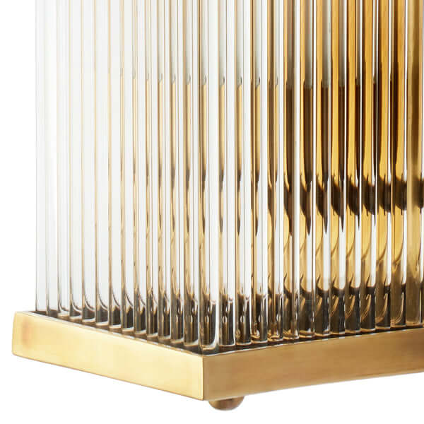 Pooky - Rectangular Roddy ip44 Rated Wall Light - Brass and Glass detailed view of the elegant glass rods and brass base.