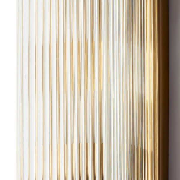 Pooky - Rectangular Roddy ip44 Rated Wall Light - Brass and Glass close-up detail of glass rods and brass frame.