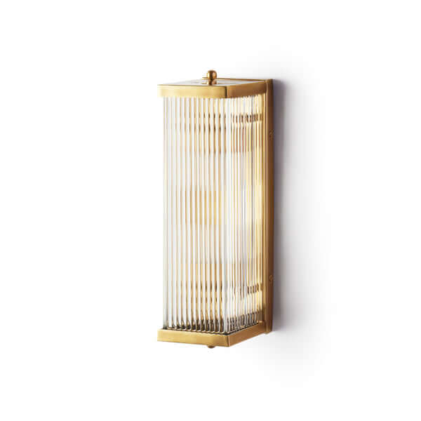 Pooky - Rectangular Roddy ip44 Rated Wall Light - Brass and Glass mounted on a wall with elegant glass rods.