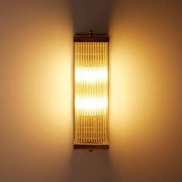 Pooky - Rectangular Roddy ip44 Rated Wall Light - Brass and Glass