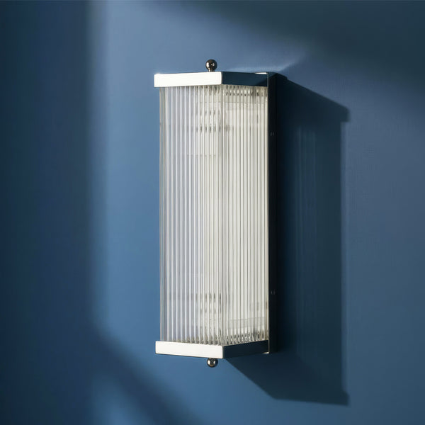 Pooky - Rectangular Roddy ip44 Rated Wall Light - Nickel and Glass