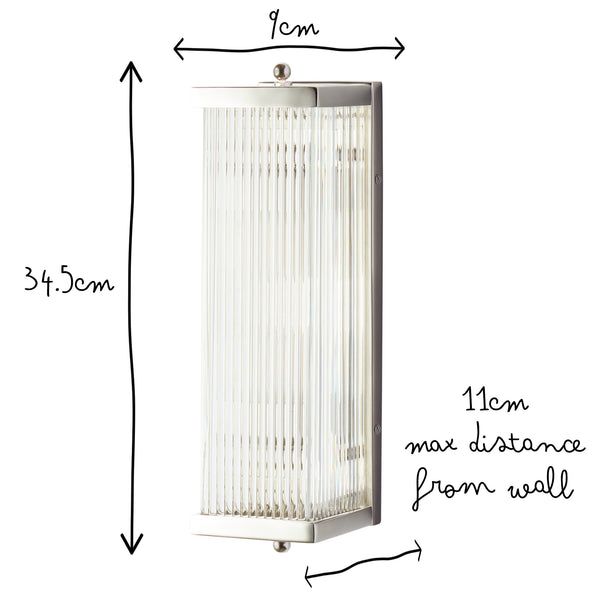 Pooky - Rectangular Roddy ip44 Rated Wall Light - Nickel and Glass