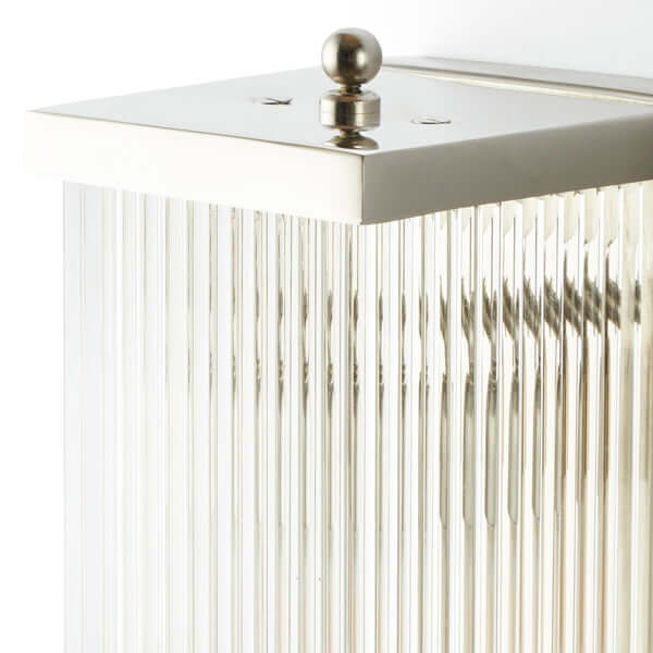 Pooky - Rectangular Roddy ip44 Rated Wall Light - Nickel and Glass close-up view of glass rods and metal detailing.