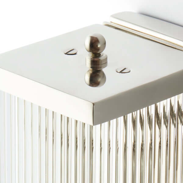 Pooky - Rectangular Roddy ip44 Rated Wall Light - Nickel and Glass top detail with finial and glass rods.