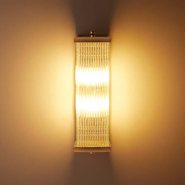 Pooky - Rectangular Roddy ip44 Rated Wall Light - Nickel and Glass showcasing elegant glass rods.