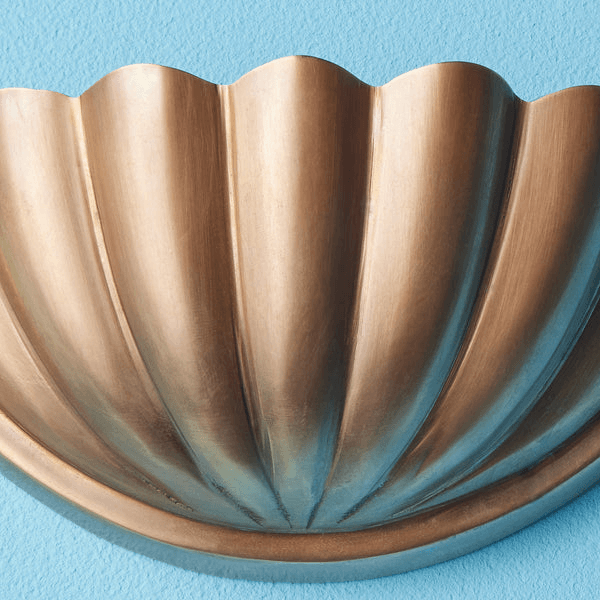 Pooky - St Jacques Wall Light - Smaller - Brass close-up view of the scallop shell design in polished brass.