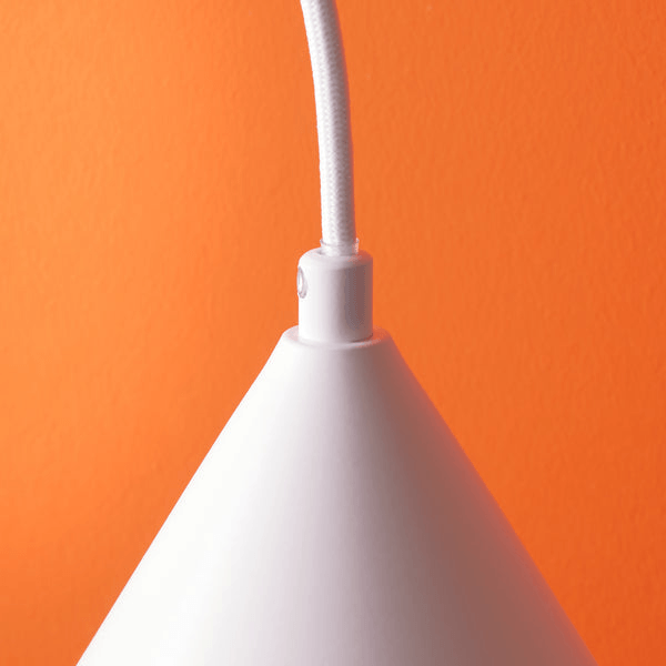 Pooky - Sway Wall Light - White close-up of white lamp detail against orange background.