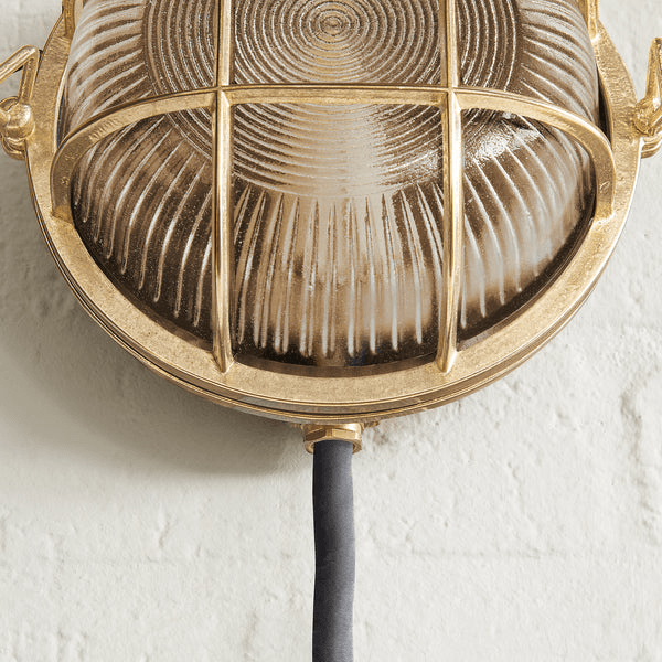 Pooky - Vasco Ip64 Round Bulkhead Wall Light - Unlacquered Natural Brass
