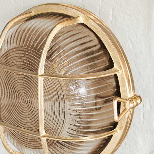 Pooky - Vasco Ip64 Round Bulkhead Wall Light - Unlacquered Natural Brass