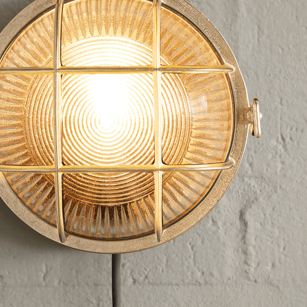 Pooky - Vasco Ip64 Round Bulkhead Wall Light - Unlacquered Natural Brass