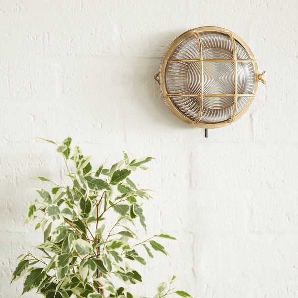 Pooky - Vasco Ip64 Round Bulkhead Wall Light - Unlacquered Natural Brass