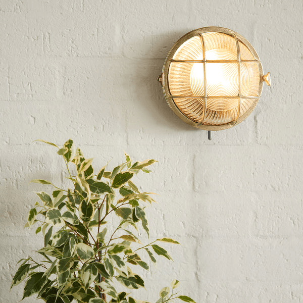 Pooky - Vasco Ip64 Round Bulkhead Wall Light - Unlacquered Natural Brass