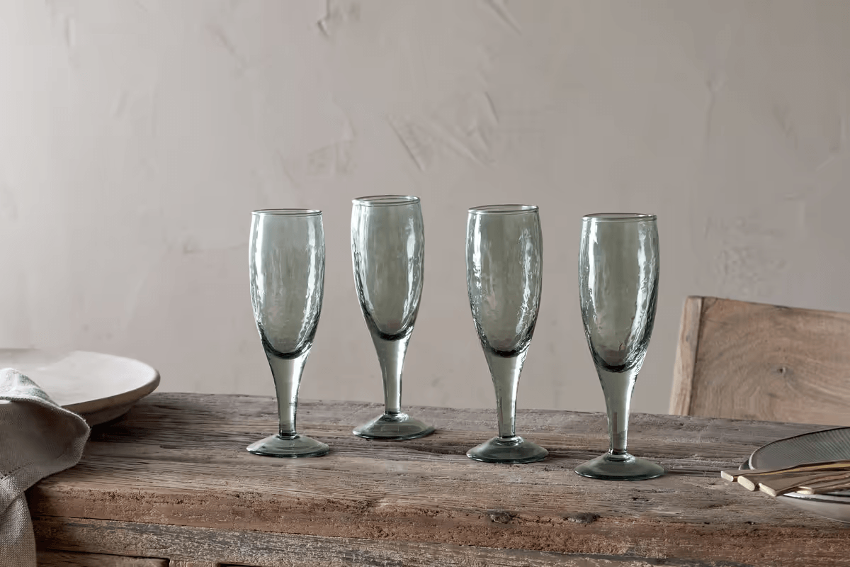 Nkuku - Yala Hammered Champagne Glass - Sage Green (Set of 4)