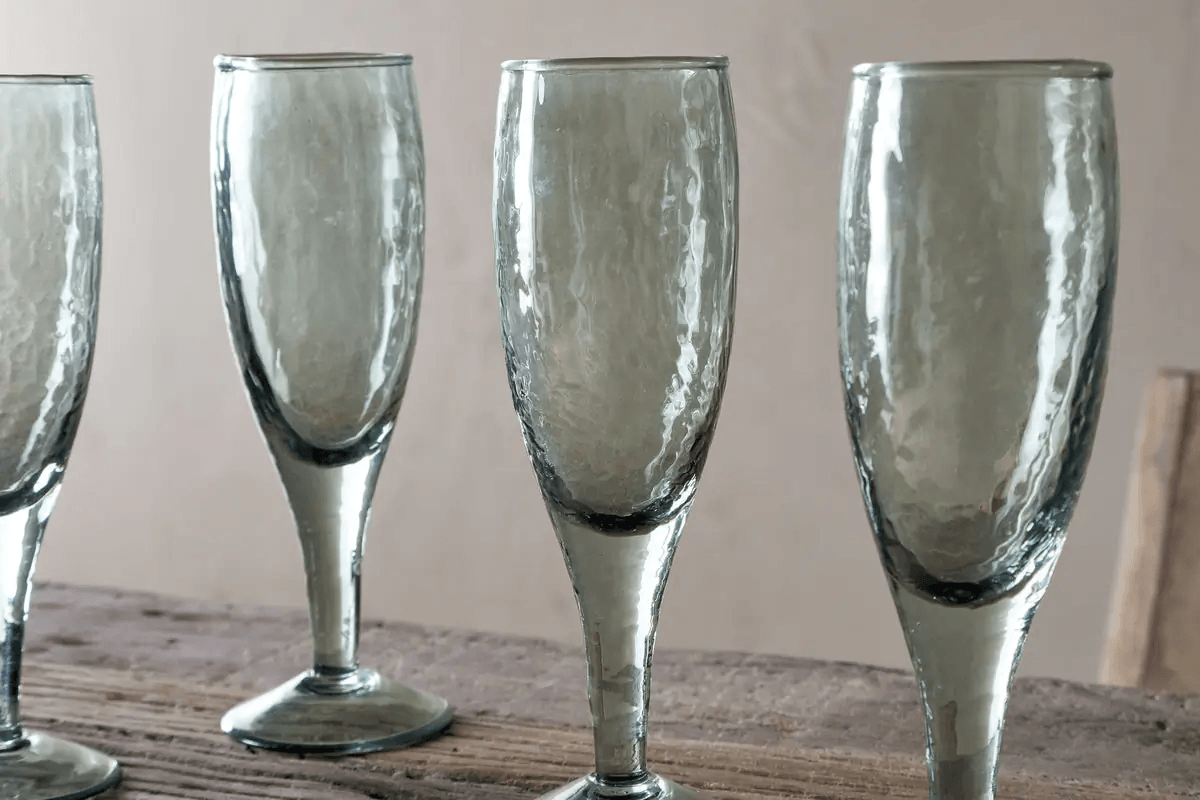 Nkuku - Yala Hammered Champagne Glass - Sage Green (Set of 4)