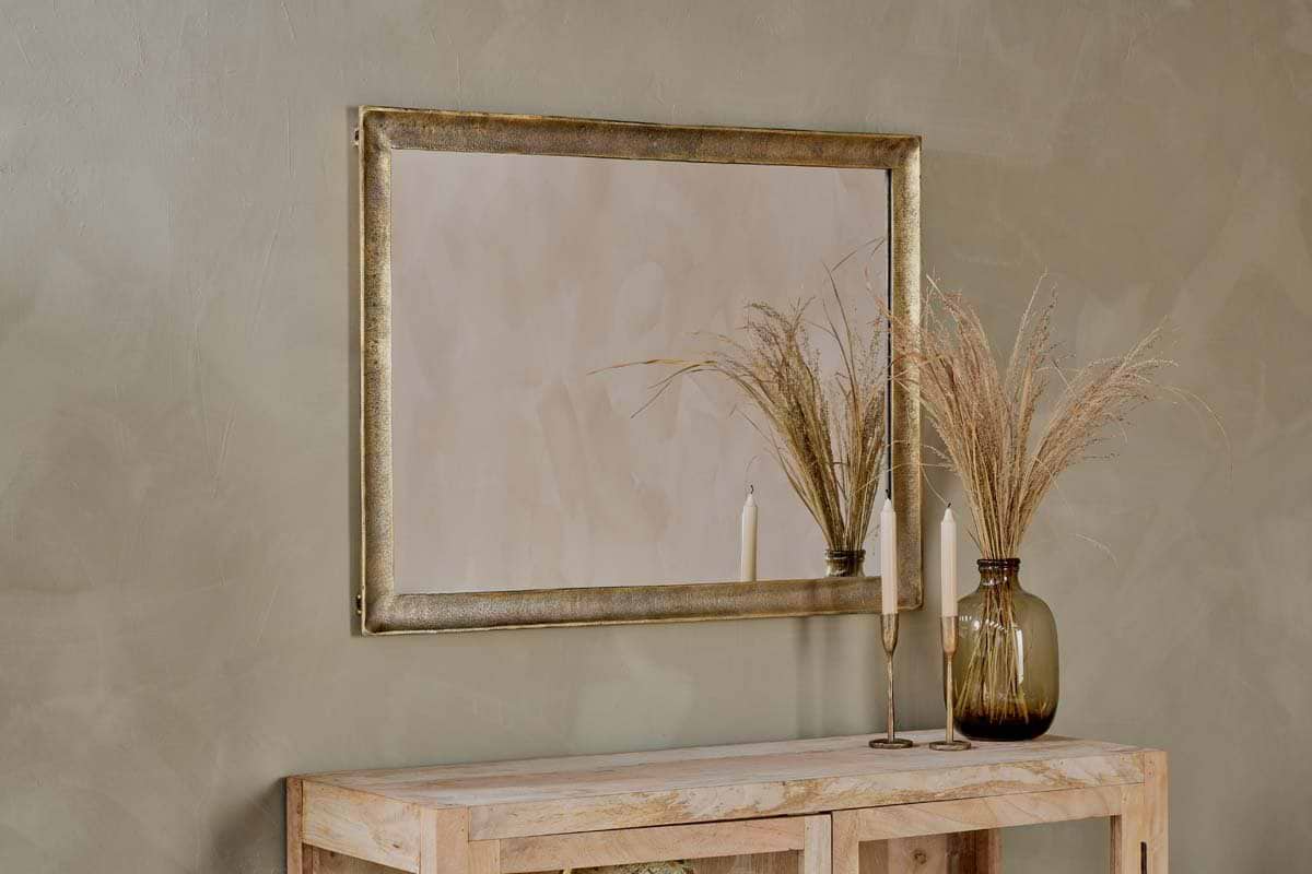 Nkuku - Yadur Rectangular Mirror - Antique Brass - Large