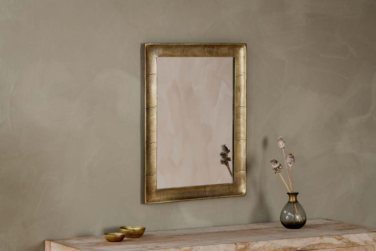 Nkuku - Yadur Rectangular Mirror - Antique Brass - Small