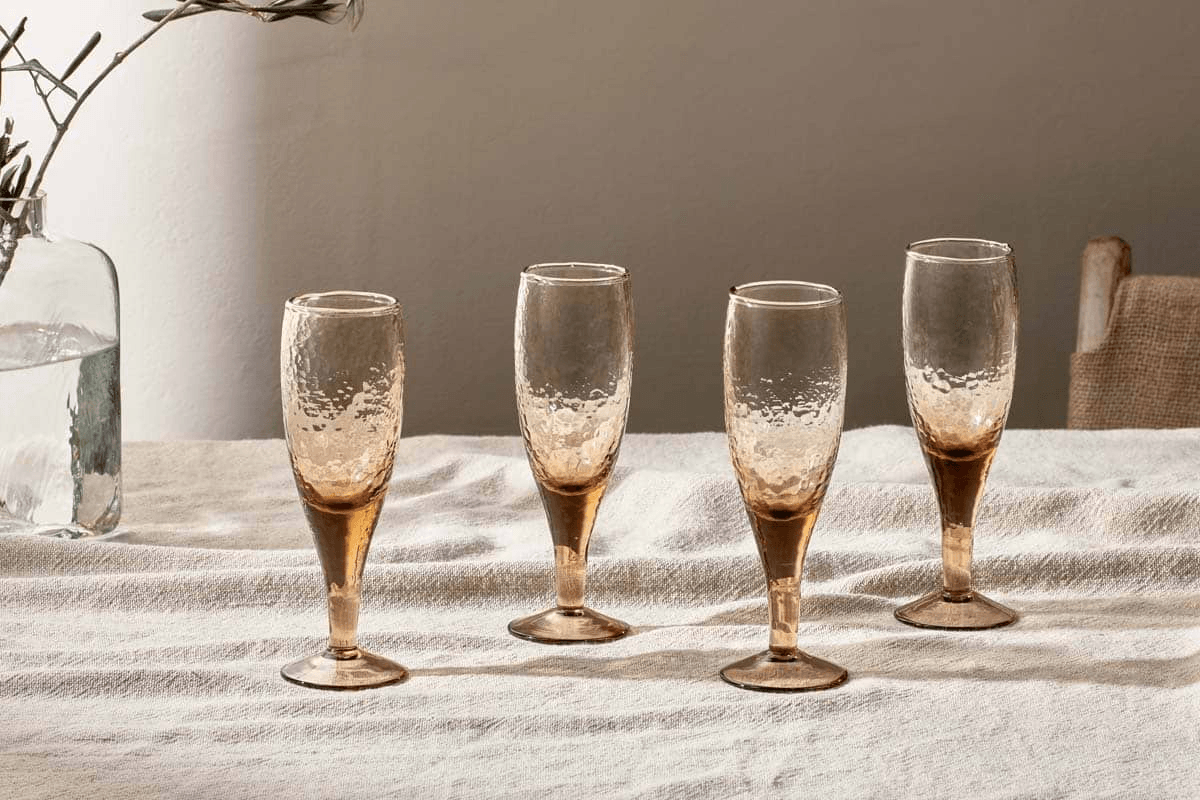 Nkuku - Yala Hammered Champagne Glass - Dusty Terracotta (Set of 4)
