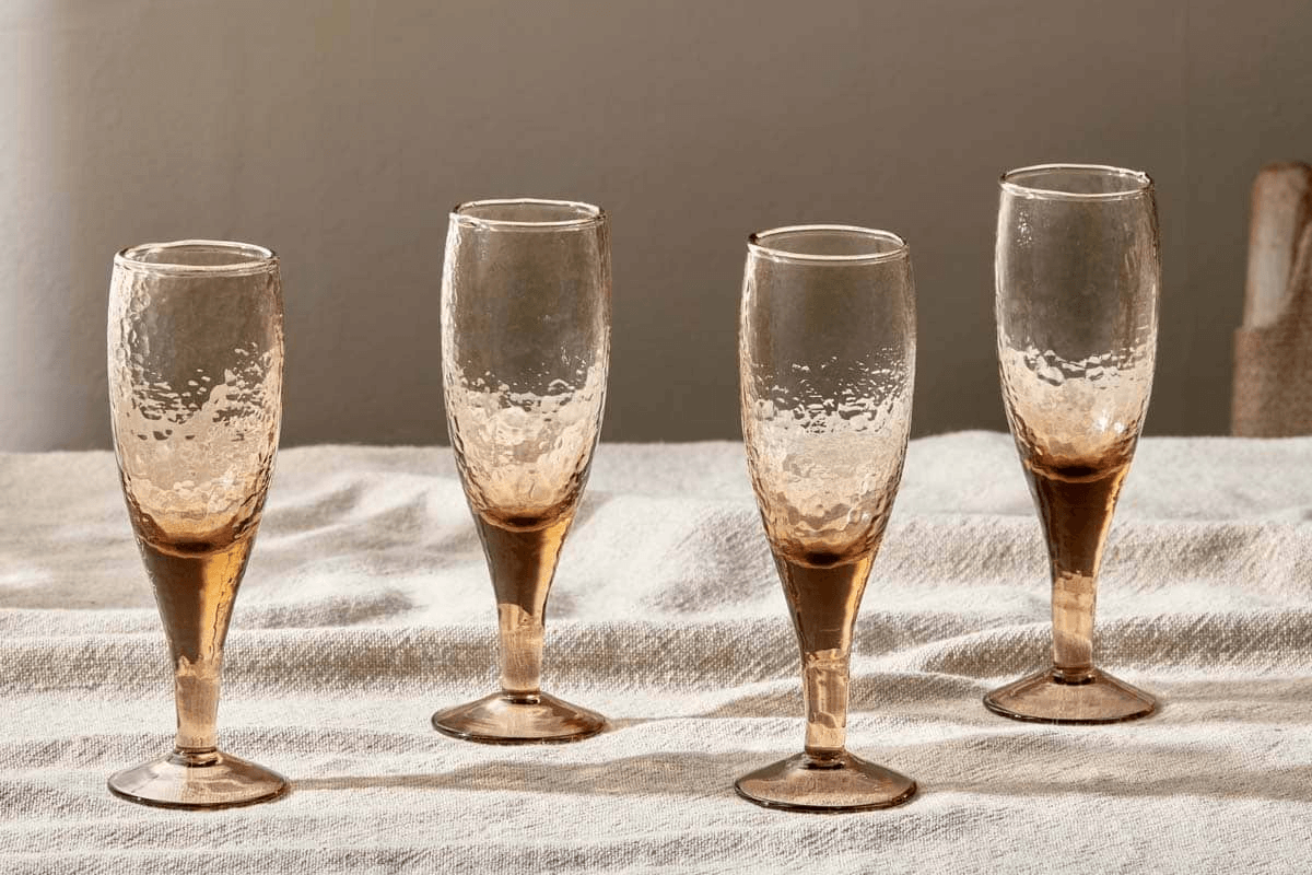 Nkuku - Yala Hammered Champagne Glass - Dusty Terracotta (Set of 4)