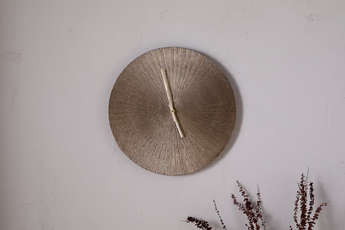 Nkuku - Zuwena Etched Wall Clock - Antique Brass - Small