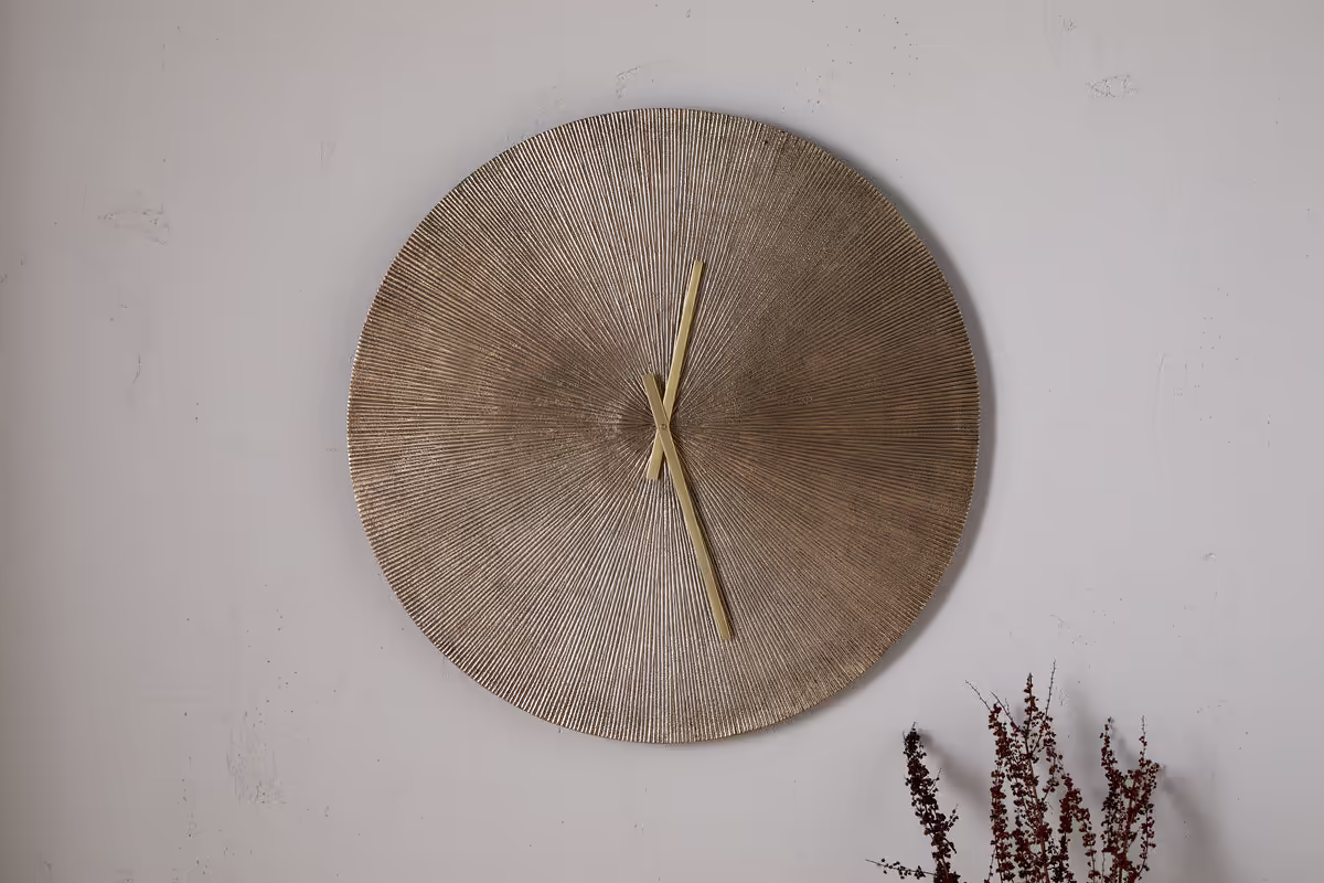 Nkuku - Zuwena Etched Wall Clock - Antique Brass - Small