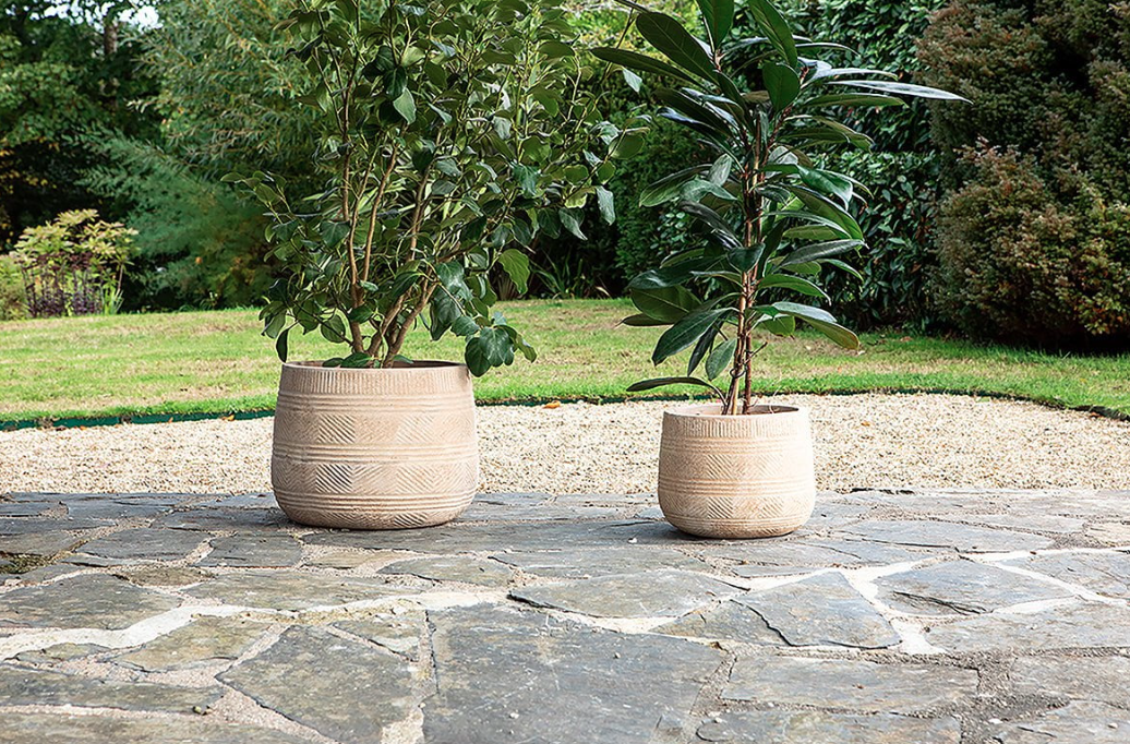 Nkuku Zadie Etched Ceramic Planters - Neutral