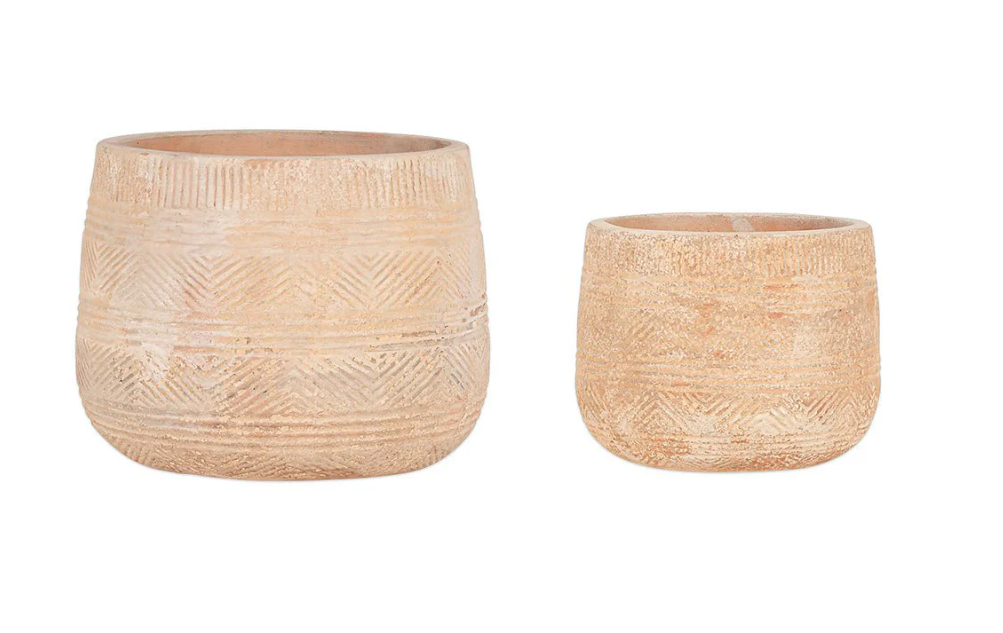 Nkuku Zadie Etched Ceramic Planters - Neutral