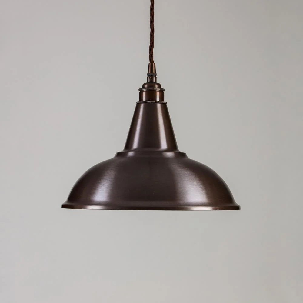Old School Electric Factory Pendant Light - Antique Brass - Copper with Brown Flex