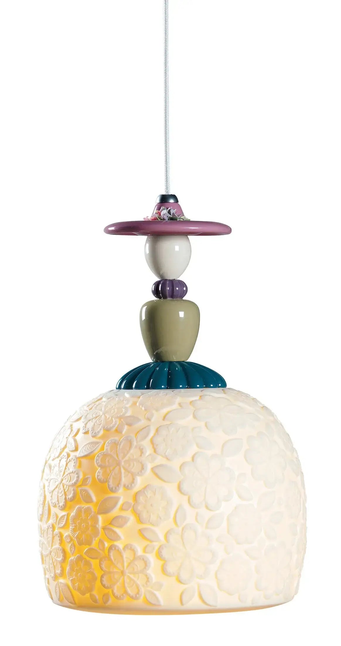 Lladró - Mademoiselle Pendant Light - Annette featuring colorful porcelain design and floral detail.