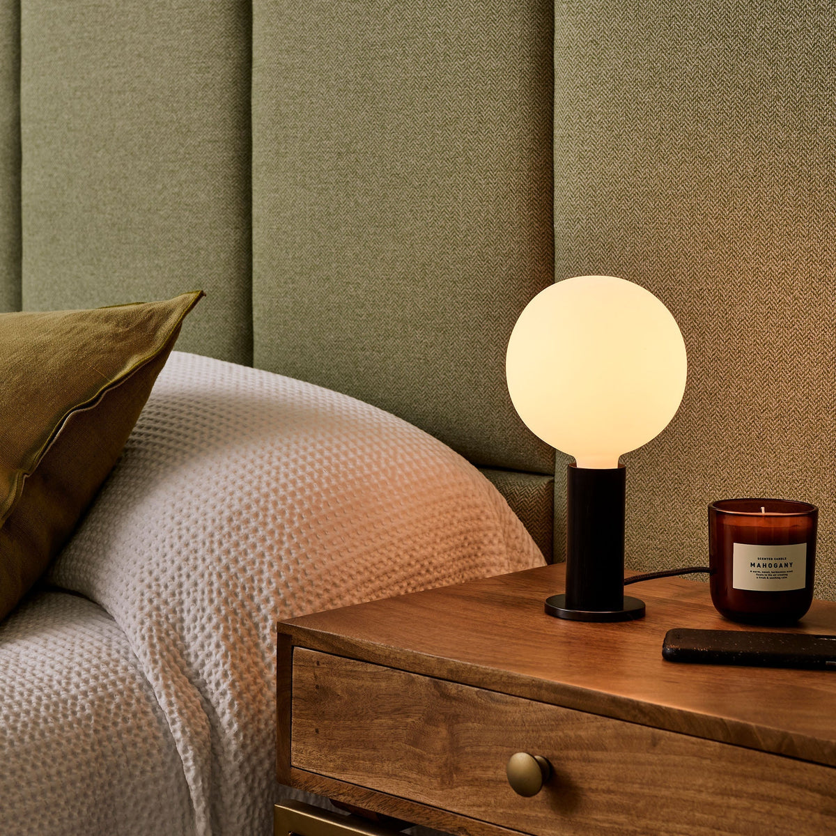 Tala Knuckle Table Lamp in Blackened Oak + Sphere IV Set