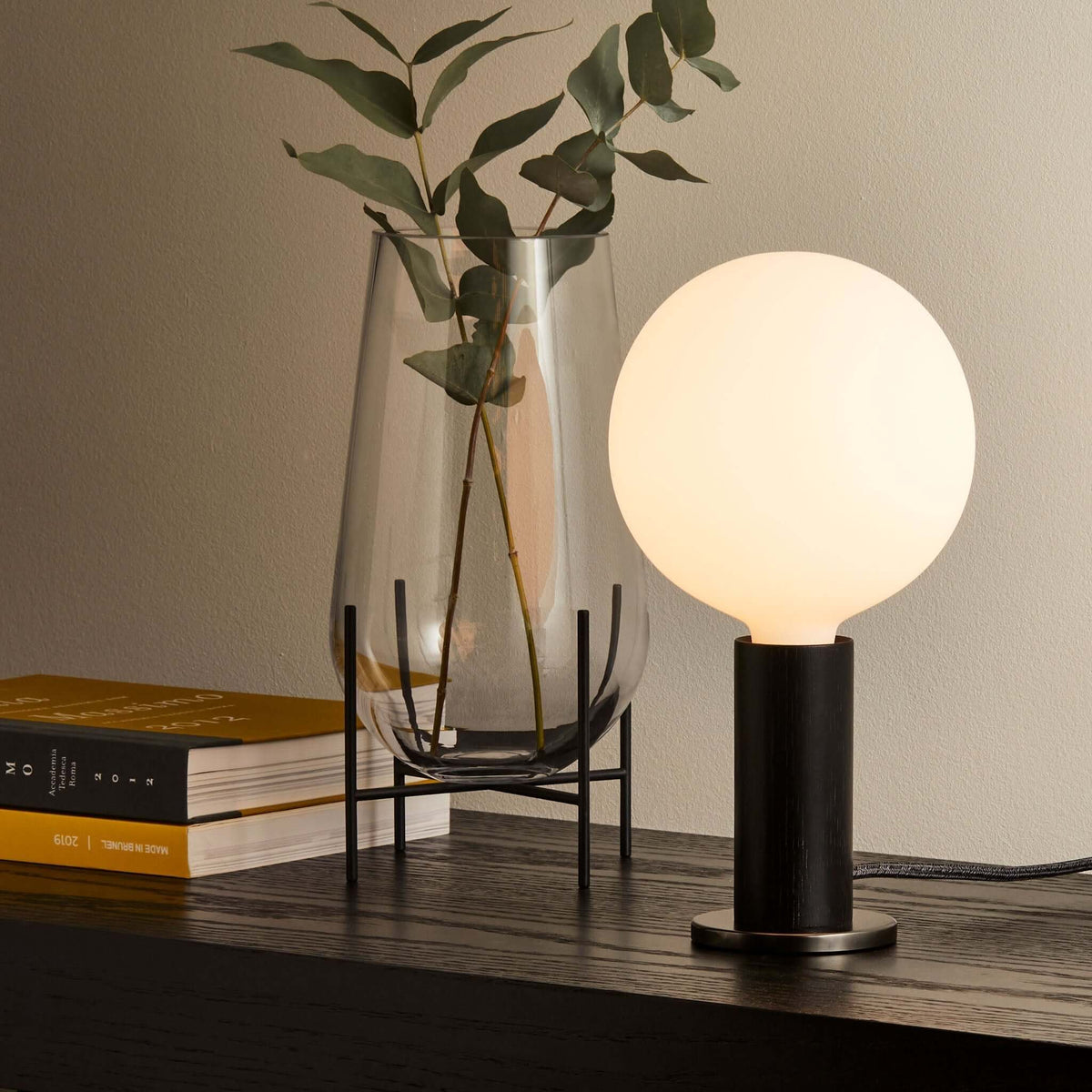 Tala Knuckle Table Lamp in Blackened Oak + Sphere IV