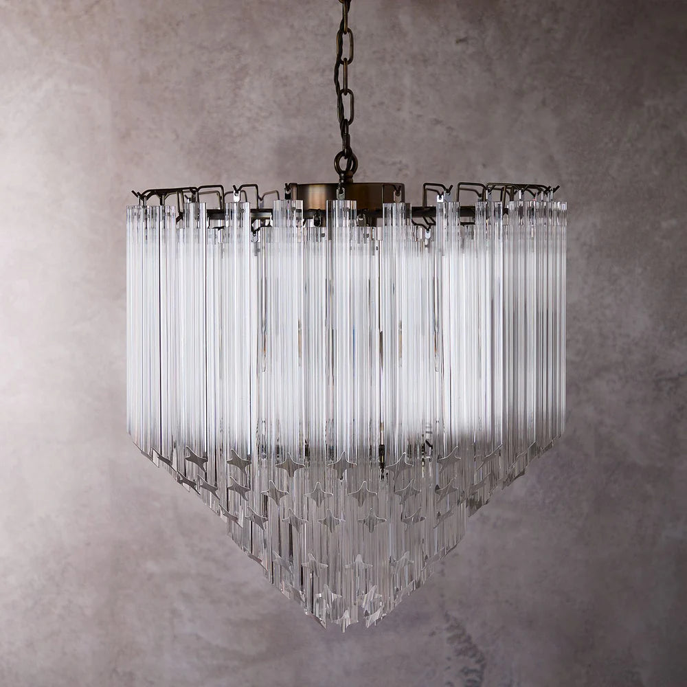 Pooky Larger Leonardo Chandelier with Four Cornered Glass Drops