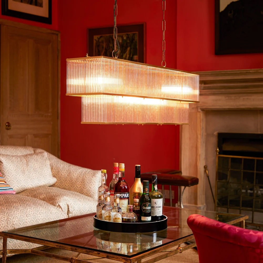 Pooky Odin Chandelier in Brass with Glass Rods
