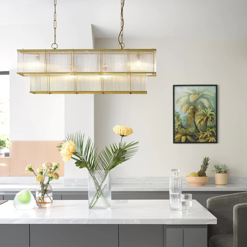 Pooky Odin Chandelier in Brass with Glass Rods